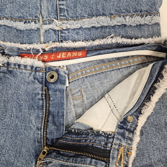 Vintage 90s Guess Double Layer Distressed Raw Hem Denim Jeans Size 28 Women K34 - Picture 4 of 15
